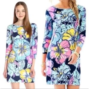 Lilly Pulitzer Marlowe Mini Dress Pima Cotton Hibiscus Floral Print Womens XS